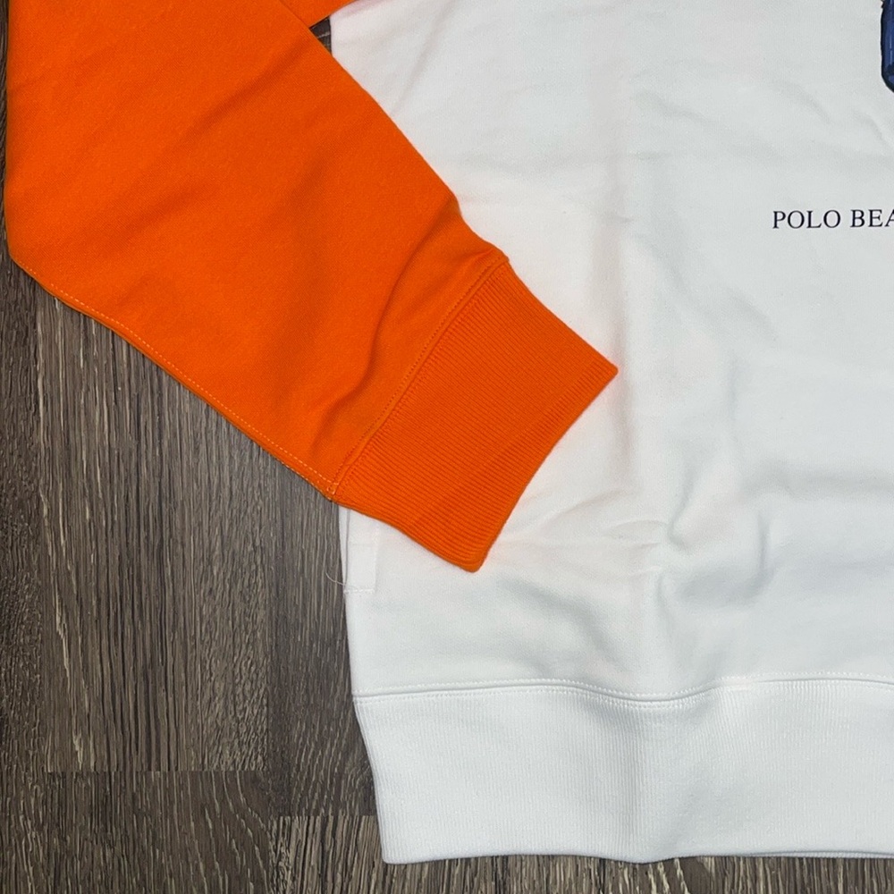 Polo Ralph Lauren Hoodie; Polo Bear -orange/green sleeves w/blue hood Size: L - Picture 4 of 7